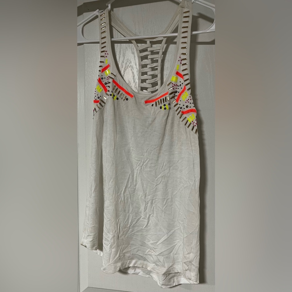 Daytrip White Tank Top with Neon Details